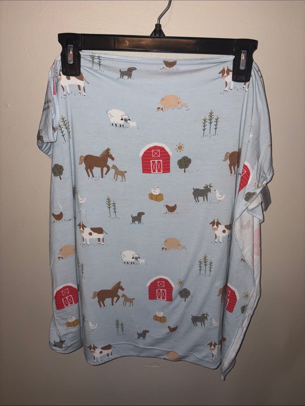 Angel Dear Light Blue Farm Animal  Red Barn Print Swaddle